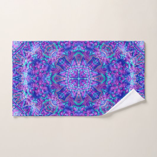 Paarse en blauwe  fractale Kaleidoscoop Bad Handdoek (Handdoek)