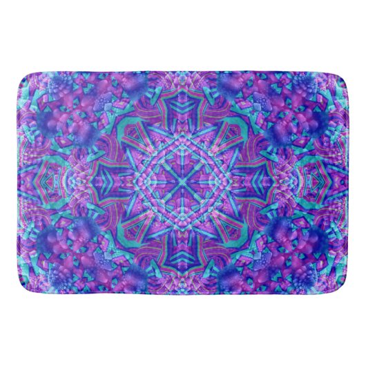 Paarse en blauwe fractale Kaleidoscoop Badmat (Voorkant)