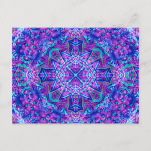 Paarse en blauwe fractale Kaleidoscoop Briefkaart