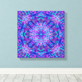 Paarse en blauwe  fractale Kaleidoscoop Canvas Afdruk (Insitu (Houten vloer))