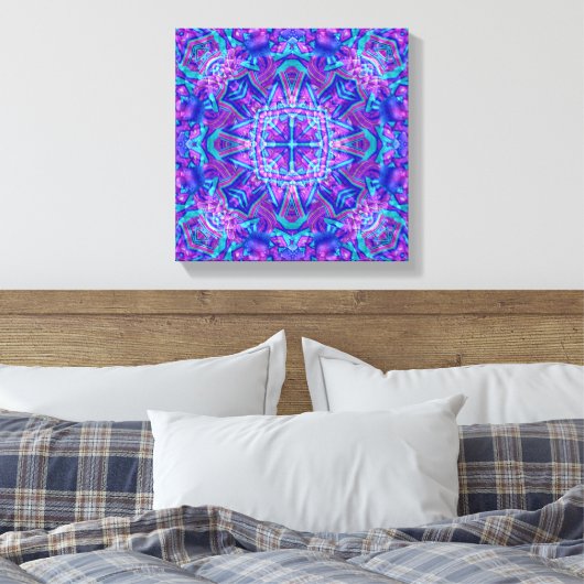Paarse en blauwe  fractale Kaleidoscoop Canvas Afdruk (Insitu (Slaapkamer))