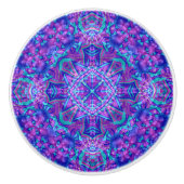 Paarse en blauwe  fractale Kaleidoscoop Keramische Knop (Voorkant)