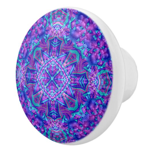 Paarse en blauwe  fractale Kaleidoscoop Keramische Knop (Rechts)