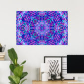 Paarse en blauwe  fractale Kaleidoscoop Poster (Thuiskantoor)