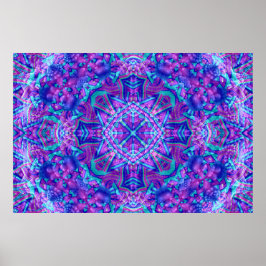 Paarse en blauwe  fractale Kaleidoscoop Poster