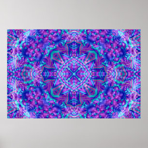 Paarse en blauwe  fractale Kaleidoscoop Poster