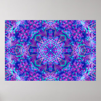 Paarse en blauwe fractale Kaleidoscoop Poster