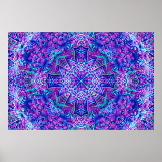 Paarse en blauwe  fractale Kaleidoscoop Poster (Voorkant)