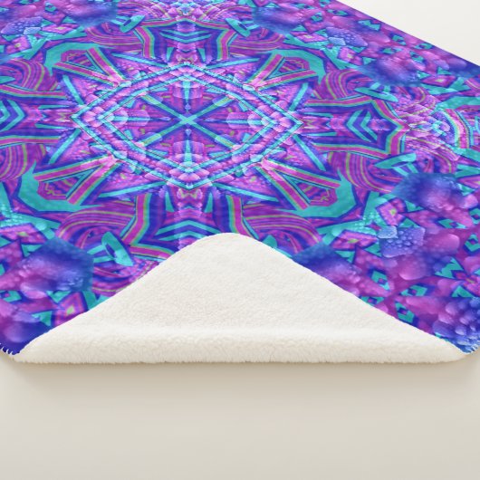 Paarse en blauwe  fractale Kaleidoscoop Sherpa Deken (3/4)