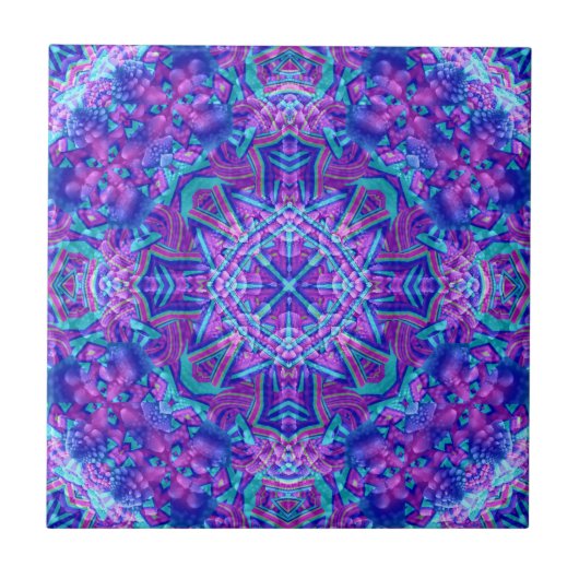 Paarse en blauwe  fractale Kaleidoscoop Tegeltje (Voorkant)