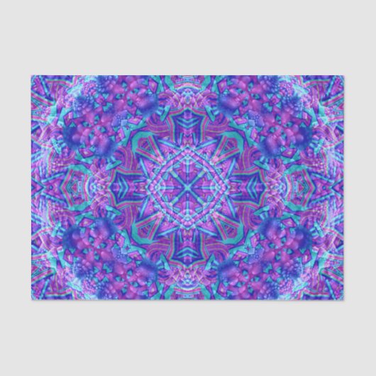Paarse en blauwe  fractale Kaleidoscoop Tissuepapier (Voorkant)