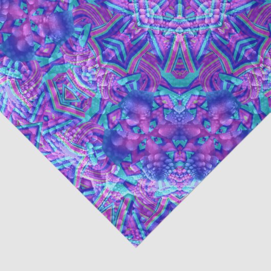 Paarse en blauwe  fractale Kaleidoscoop Tissuepapier (Detail)