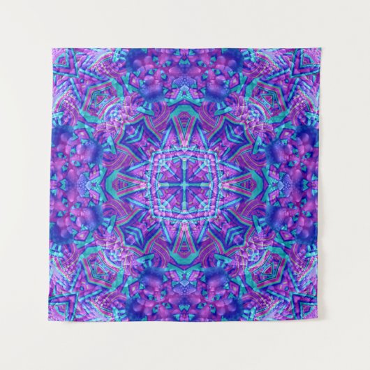 Paarse en blauwe  fractale Kaleidoscoop Wandkleed (Voorkant (horizontaal))