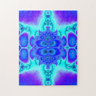 Paarse en blauwe fractale kunst legpuzzel