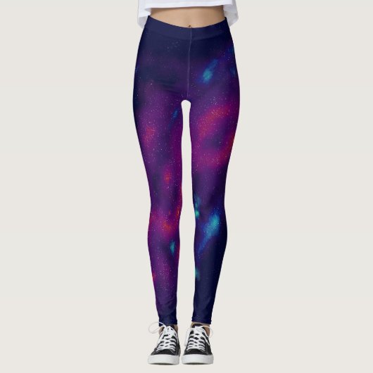 Paarse en Blauwe Galaxy Print Leggings (Voorkant)