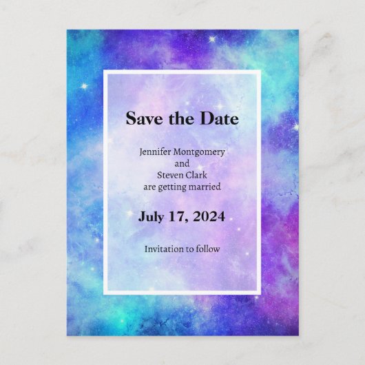 Paarse en Blauwe Galaxy Space Abstract Aankondigingskaart (Voorkant)