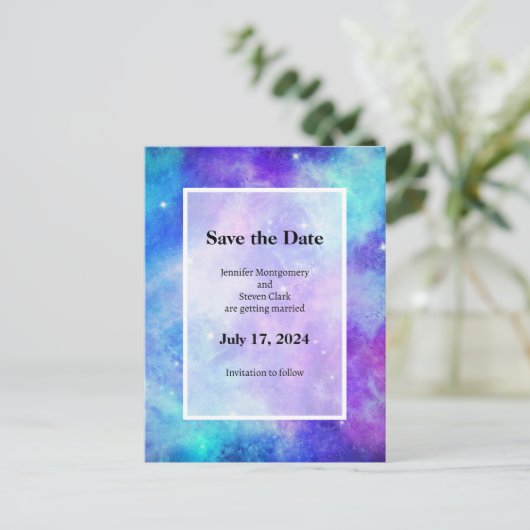 Paarse en Blauwe Galaxy Space Abstract Aankondigingskaart (Staand voorkant)