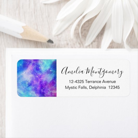 Paarse en blauwe Galaxy Space Abstract adres Etiket (Insitu)