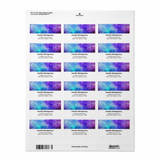 Paarse en blauwe Galaxy Space Abstract adres Etiket (Full Sheet)