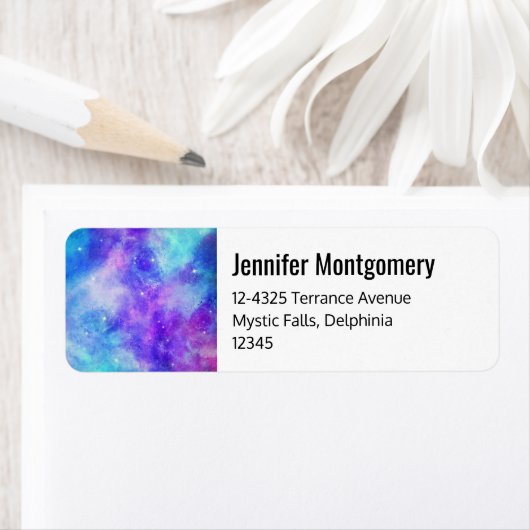 Paarse en blauwe Galaxy Space Abstract adres Etiket (Insitu)