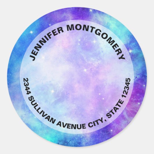 Paarse en blauwe Galaxy Space Abstract adres Ronde Sticker (Voorkant)