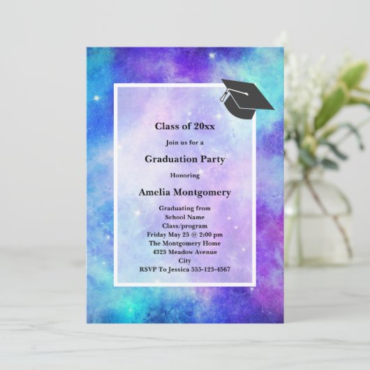 Paarse en Blauwe Galaxy Space Abstract Afstuderen Kaart (Staand voorkant)