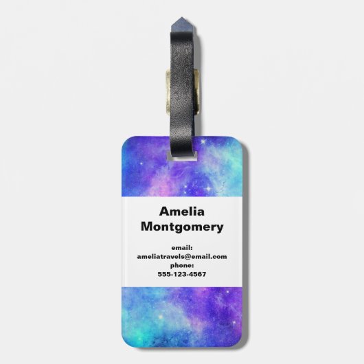 Paarse en Blauwe Galaxy Space Abstract Bagagelabel (Achterkant verticaal)