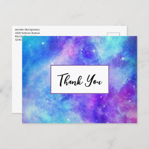 Paarse en Blauwe Galaxy Space Abstract Dank u Briefkaart