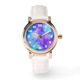 Paarse en Blauwe Galaxy Space Abstract Horloge
