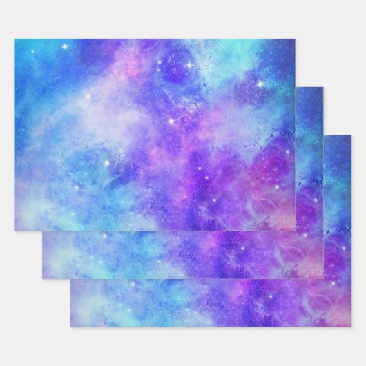 Paarse en Blauwe Galaxy Space Abstract Inpakpapier Vel (Set)