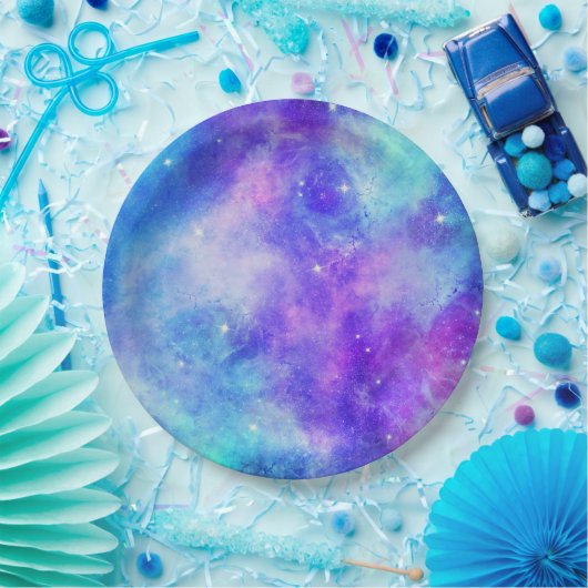 Paarse en Blauwe Galaxy Space Abstract Papieren Bordje (Feest)