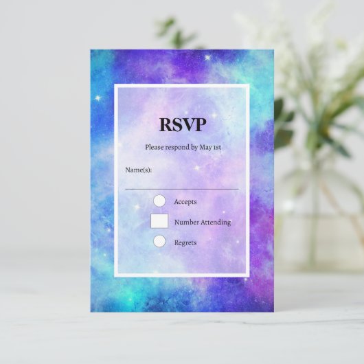 Paarse en Blauwe Galaxy Space Abstract RSVP Kaartje (Staand voorkant)