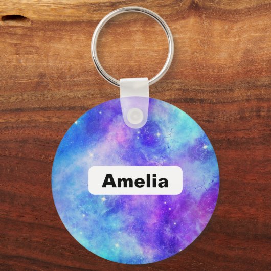 Paarse en Blauwe Galaxy Space Abstract Sleutelhanger (Achterkant)