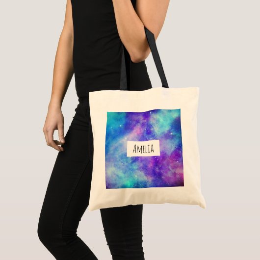 Paarse en Blauwe Galaxy Space Abstract Tote Bag (Voorkant (product))