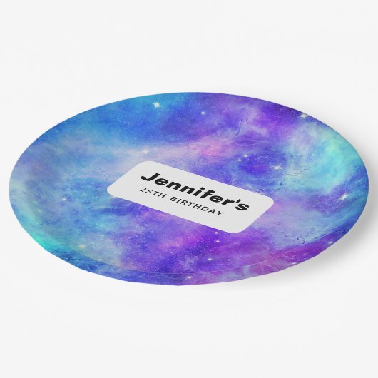 Paarse en Blauwe Galaxy Space Abstract Verjaardag Papieren Bordje (Gekanteld)