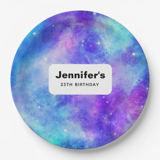 Paarse en Blauwe Galaxy Space Abstract Verjaardag Papieren Bordje (Voorkant)