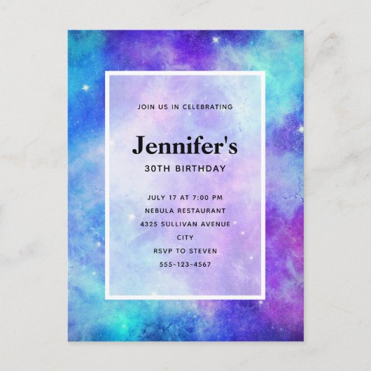 Paarse en Blauwe Galaxy Space Abstract Verjaardag Uitnodiging Briefkaart (Voorkant)