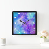 Paarse en Blauwe Galaxy Space Abstract Vierkante Klok (Huis)