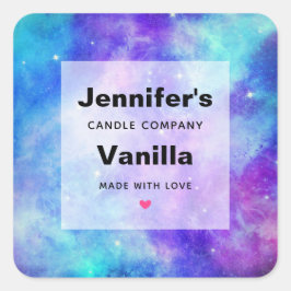 Paarse en Blauwe Galaxy Space Candle Business Vierkante Sticker