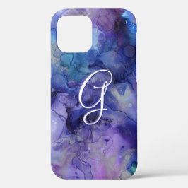 Paarse en Blauwe Galaxy Waterverf Initiaal Case-Mate iPhone Case