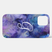 Paarse en Blauwe Galaxy Waterverf Initiaal Case-Mate iPhone Case (Achterkant (horizontaal))