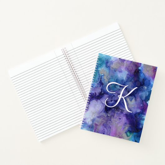 Paarse en Blauwe Galaxy Waterverf Initiaal Notitie Notitieboek (Binnen)