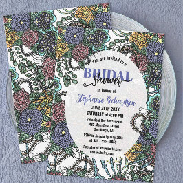 Paarse en Blauwe Gedetailleerde Bloesems Vrijgezel Kaart