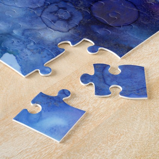 Paarse en blauwe gemarmerde Waterverf Monogrammen Legpuzzel (Zijkant)