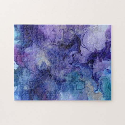 Paarse en blauwe gemarmerde Waterverf Monogrammen Legpuzzel (Horizontaal)