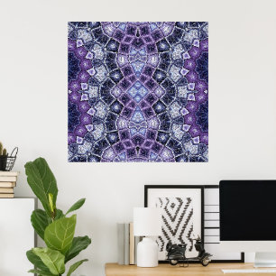 Paarse en blauwe geometrische caleidoscooppatroon poster