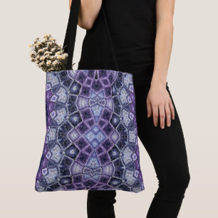 Paarse en Blauwe Geometrische Kaleidoscoop Patroon Tote Bag