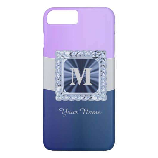 Paarse en blauwe gepersonaliseerde monogram Case-Mate iPhone case (Achterkant)