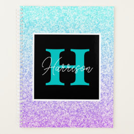 Paarse en blauwe Glitter Monogram Naam Gepersonali Planner