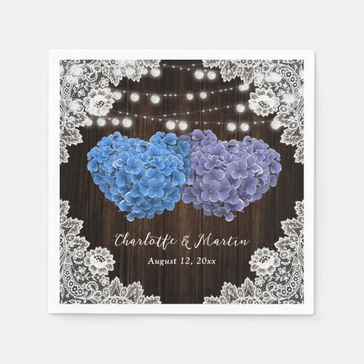 Paarse en blauwe harten bruiloft servet (Voorkant)